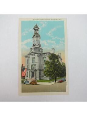 Vintage 1940s Postcard Darke County Courthouse Greenville Ohio UNPOSTED
